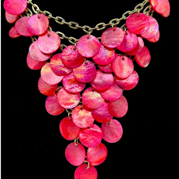 Pink Beaded Bracelet & Shell Disc Statement Necklace Set - Picture 2 of 8